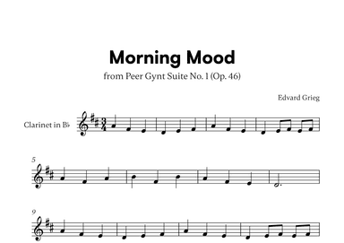 Edvard Grieg - Peer Gynt Suite Morning Mood (for Clarinet in Bb Solo) (arr. Cadenza Editions)