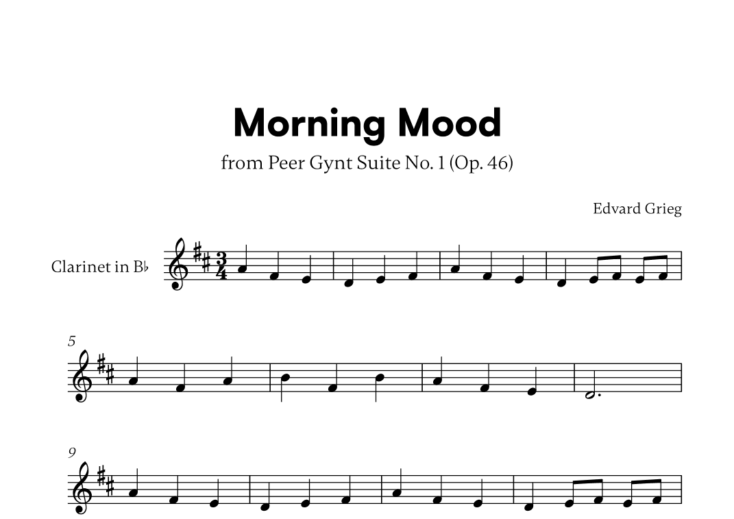 Edvard Grieg - Peer Gynt Suite Morning Mood (for Clarinet in Bb Solo) (arr. Cadenza Editions)