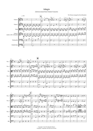 Adagio from Mozart's Clarinet Concerto for String Orchestra (arr. David Burndrett)