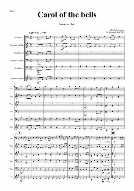 Carol of the Bells - Pentatonix style - Trombone Trio (arr. Thomas Graf)