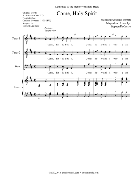Come, Holy Spirit (TTB) (arr. Stephen DeCesare)