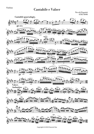 Paganini - Cantabile e valser, Op.19 for violin solo (arr. MPS)