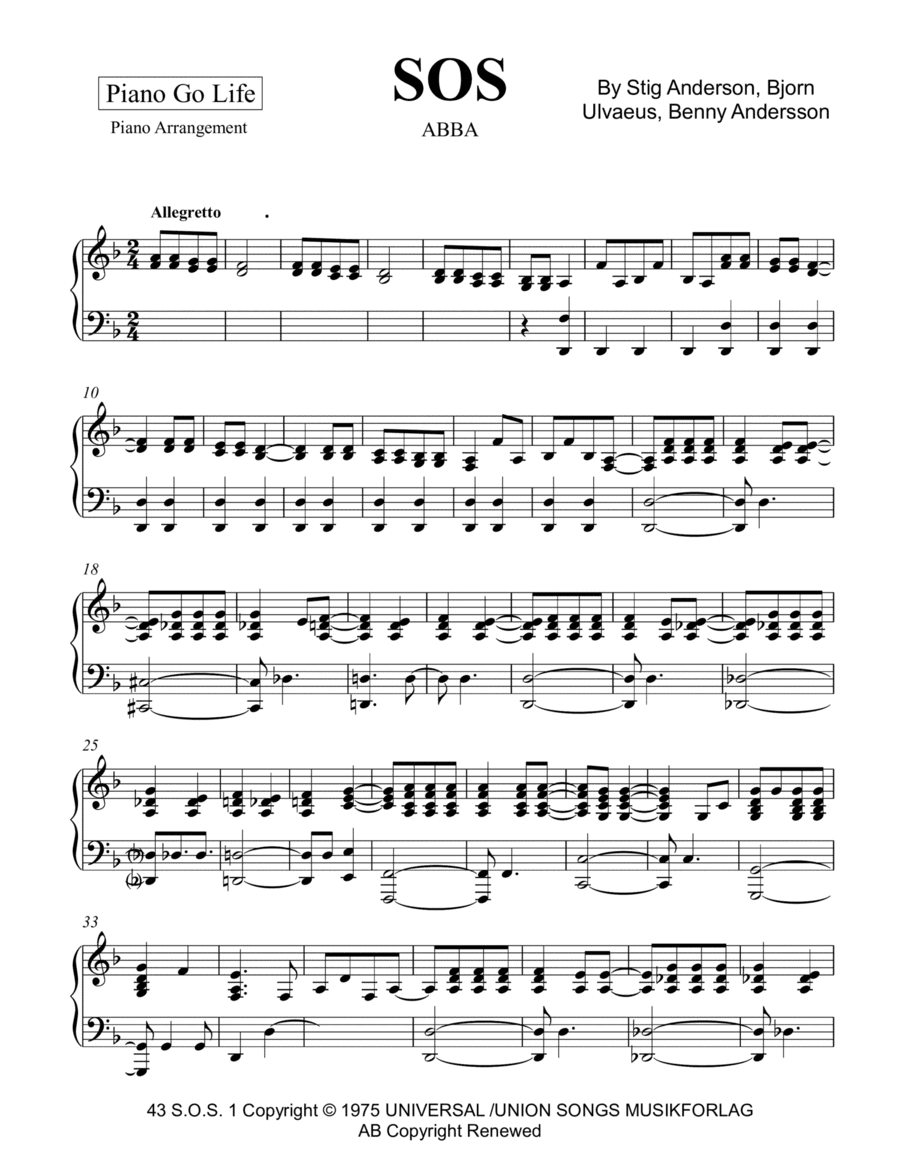 S.o.s. (arr. Piano Go Life)
