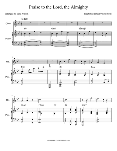 Praise to the Lord, the Almighty--oboe solo (arr. Beka Wilson)