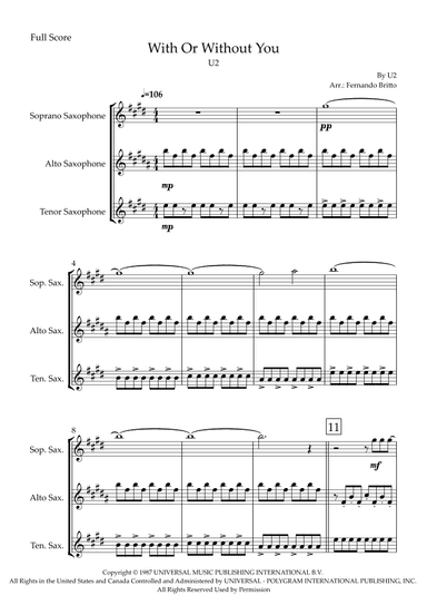 With Or Without You (arr. Fabio Britto)