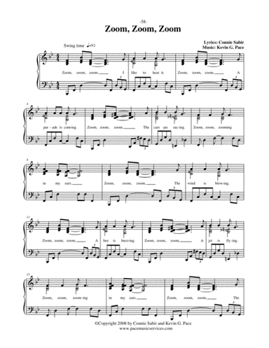Zoom, Zoom, Zoom - vocal solo with piano accompaniment or piano solo