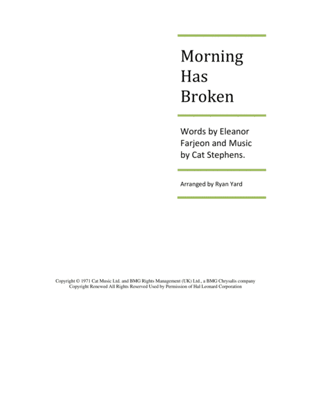 Morning Has Broken (arr. Ryan Yard)