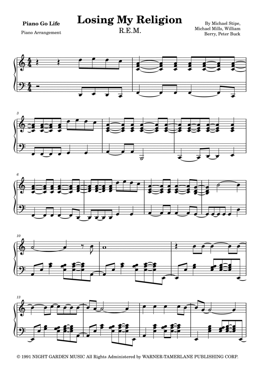 Losing My Religion (arr. Piano Go Life)