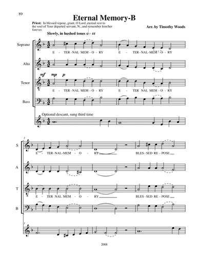 Eternal Memory-Byzantine Requiem (arr. Timothy D. Woods)