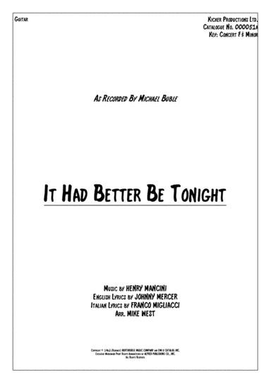 It Had Better Be Tonight (arr. Mike West)