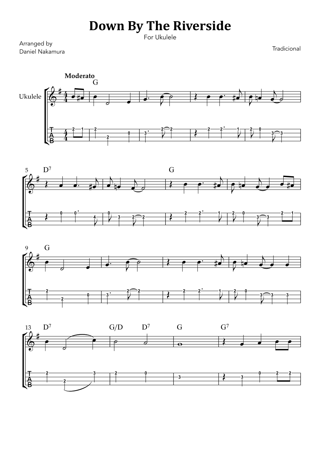 Down By The Riverside (For Ukulele Solo with TAB) (arr. Daniel Nakamura)