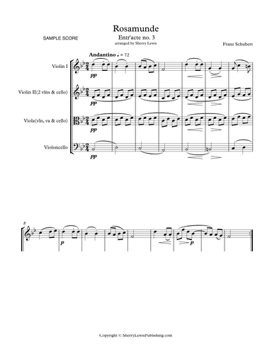 ROSEMUNDE - ENTR'ACTE NO. 3 - ANDANTINO String Trio, Intermediate Level for 2 violins and cello or v (arr. Sherry Lewis)