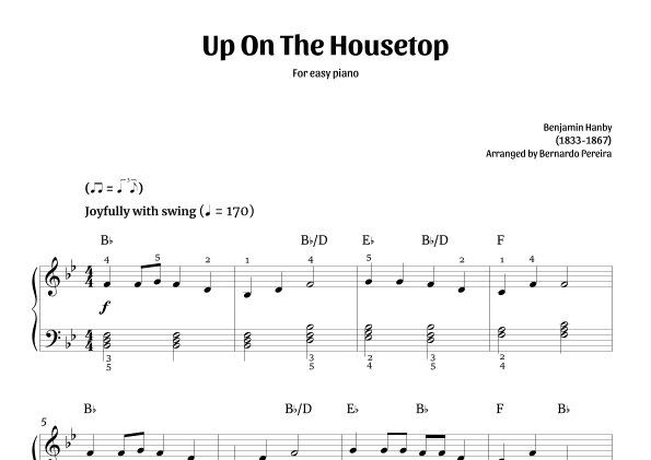 Up On The Housetop (easy piano in Bb major – with chords) (arr. Bernardo Pereira)