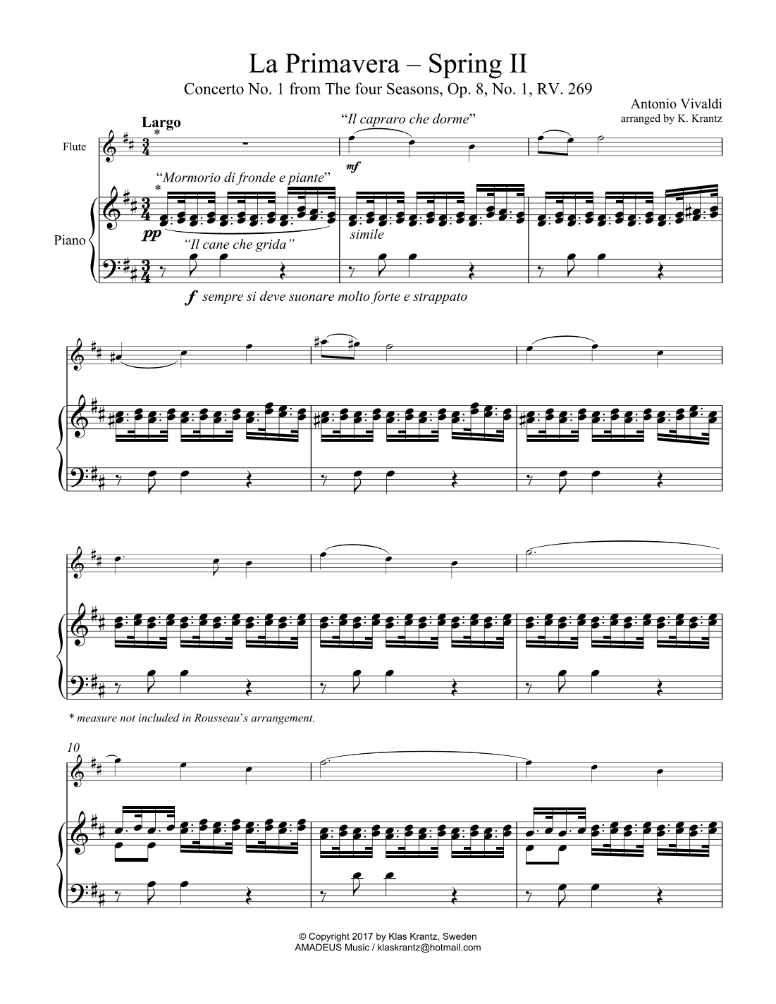 Largo (ii) from La Primavera (Spring) RV. 269 for flute and piano (arr. K. Krantz)