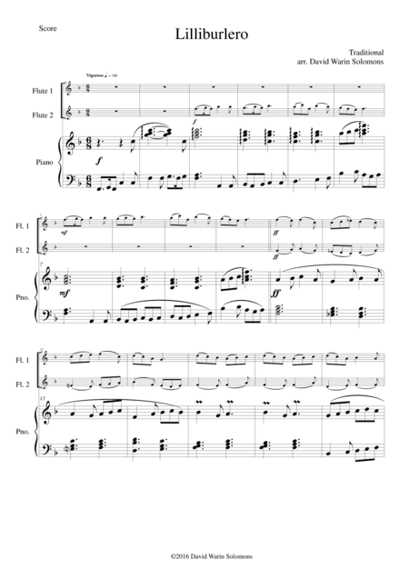 Lilliburlero (or Lillibulero) for 2 flutes and piano (arr. David Warin Solomons)