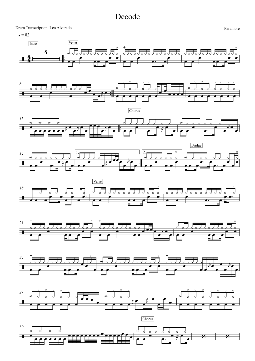 Decode (arr. Drum Transcription: Leo Alvarado)