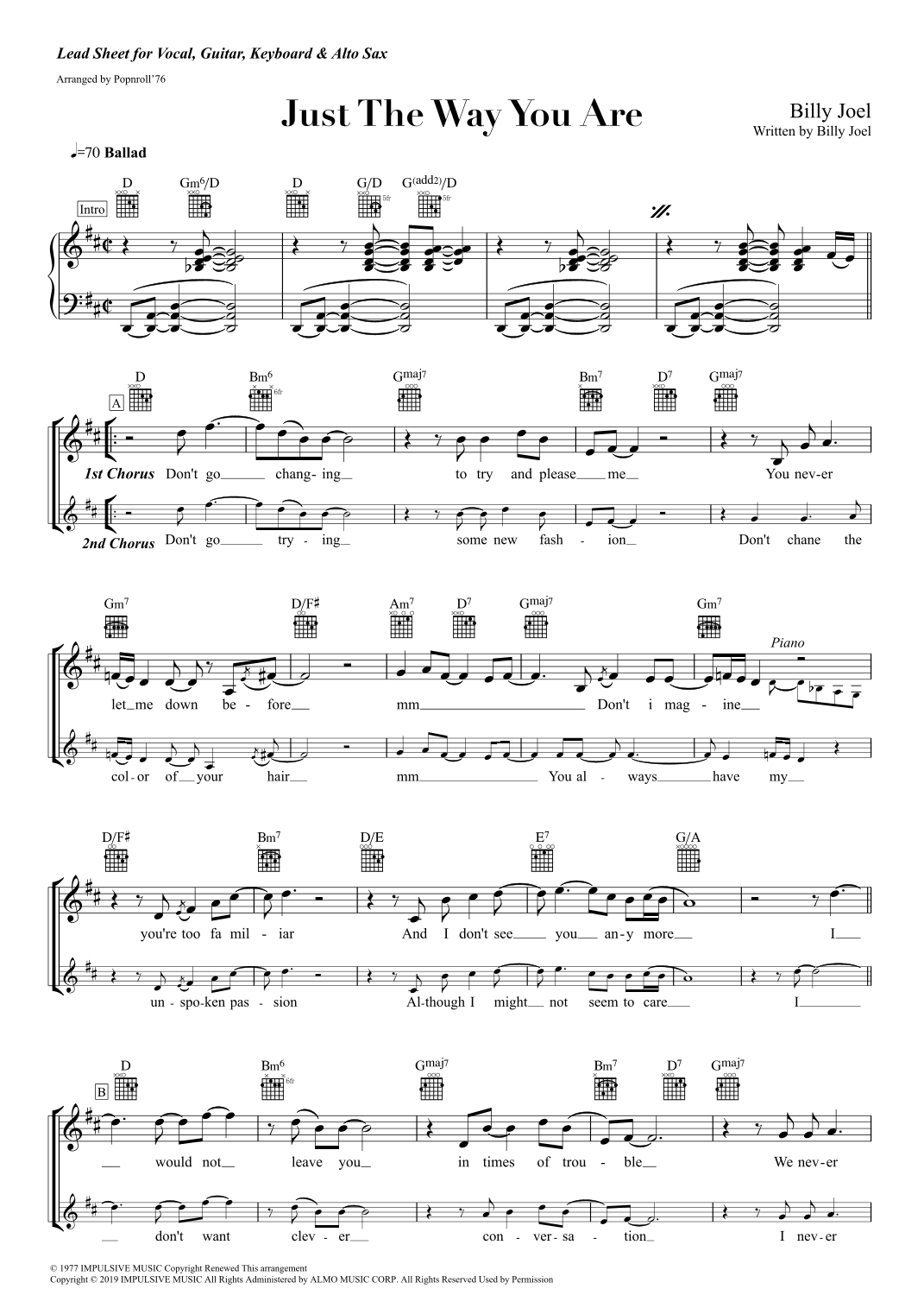 Just The Way You Are (arr. Popnroll 1976)