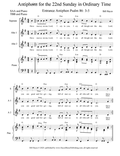 Antiphons for 22nd Sunday in Ordinary Tine