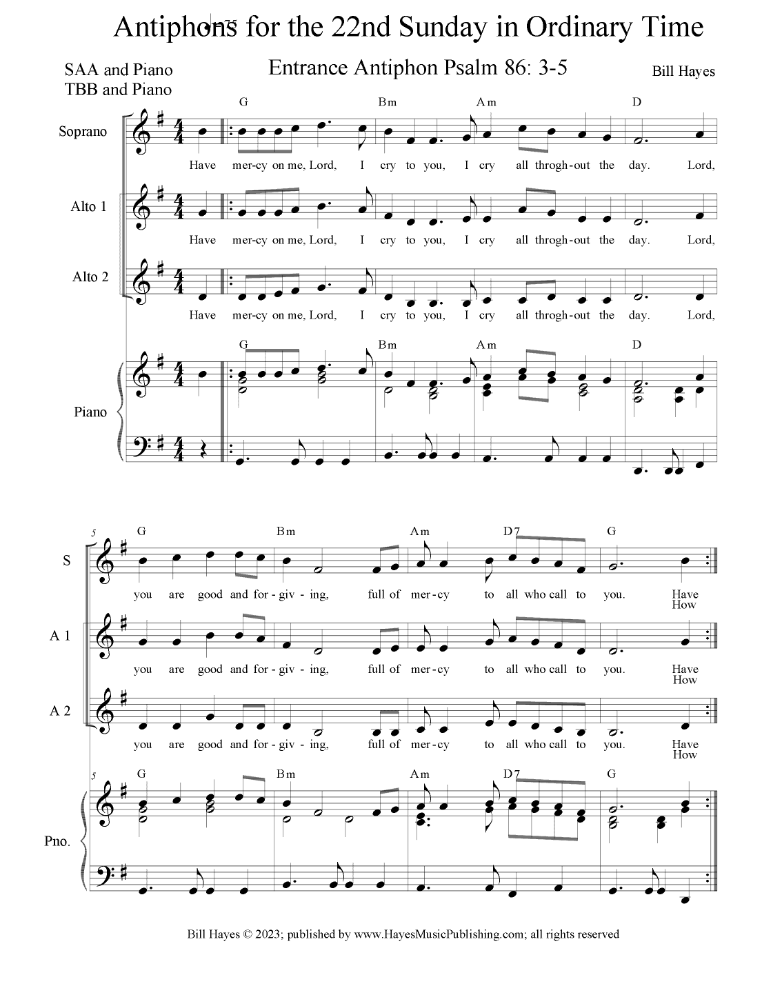 Antiphons for 22nd Sunday in Ordinary Tine