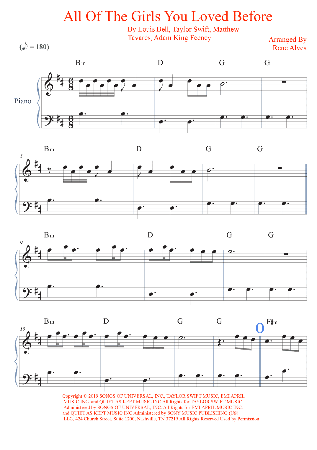 All Of The Girls You Loved Before (arr. Rene Alves)