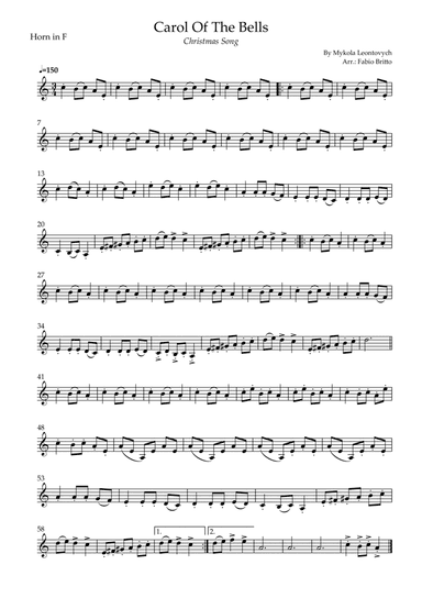 Carol Of The Bells (Christmas Song) for Horn in F Solo (D Minor) (arr. Fabio Britto)