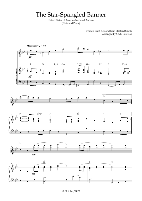 The Star-Spangled Banner - EUA Hymn (Flute and Piano) Chords (arr. Cadu Barcelos)