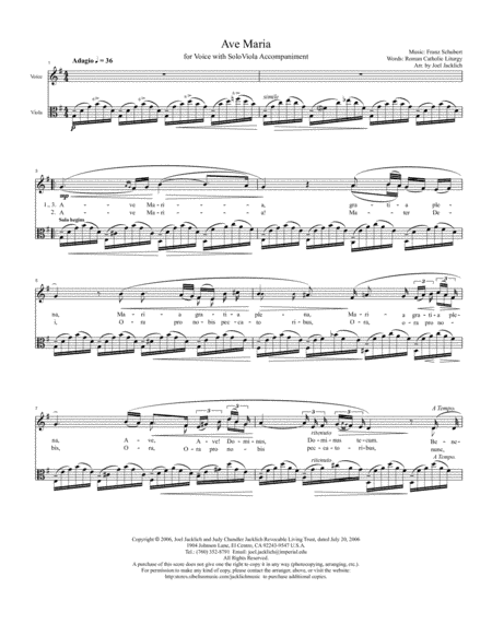 Schubert's Ave Maria (in G) accompanied by solo viola (arr. Joel Jacklich (ASCAP))
