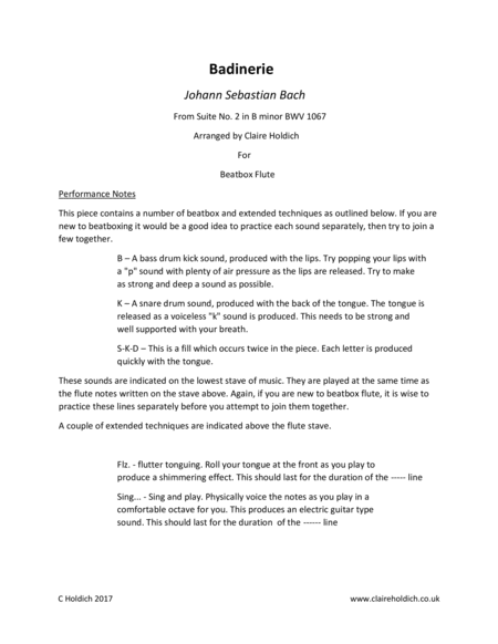 Badinerie (Beatbox Flute Solo) (arr. Claire Holdich)