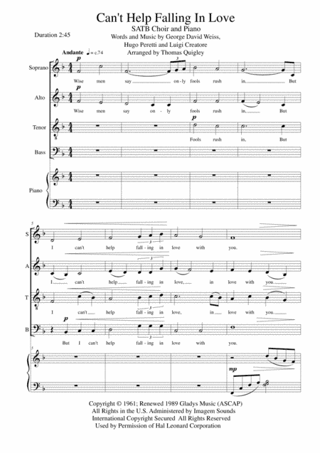 Can't Help Falling In Love (arr. Thomas Quigley)