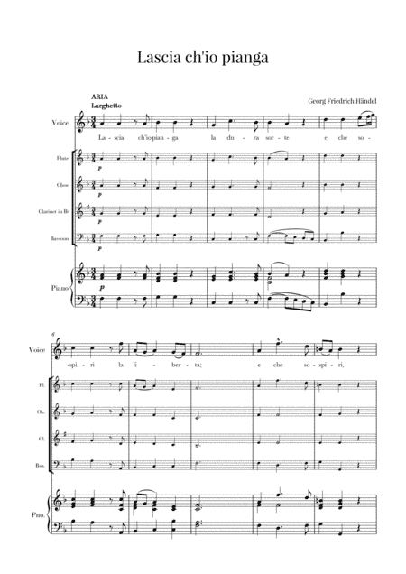 Haendel - Lascia ch’io pianga (for Soprano, Woodwind Quartet and Piano) (arr. Cadenza Editions)