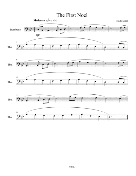 The First Noel for solo trombone (arr. B C Dockery)