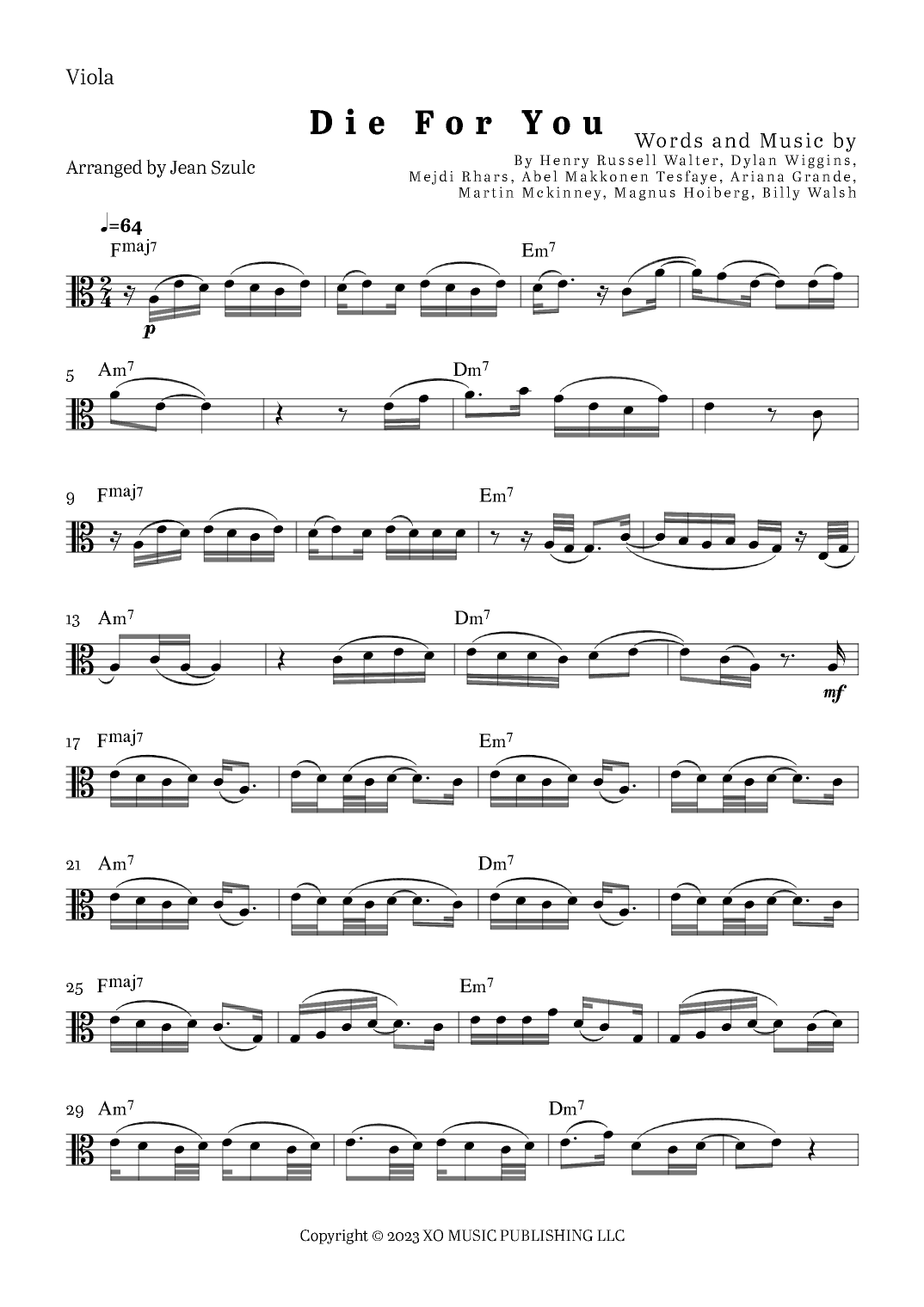 Die For You Remix (arr. Jean Szulc)