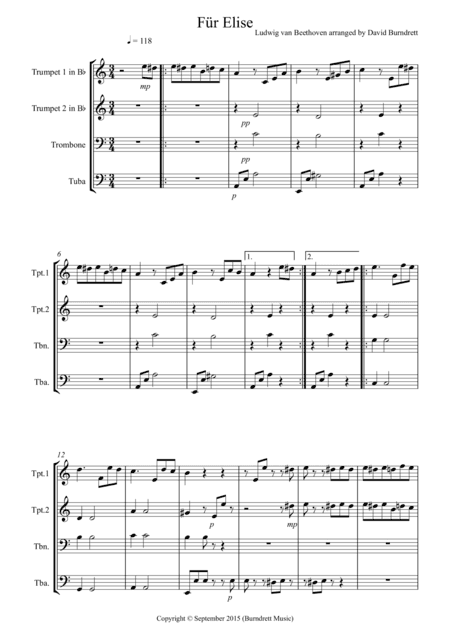 Fur Elise for Brass Quartet (arr. David Burndrett)