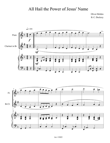All Hail the Power of Jesus' Name (Flute and Clarinet Duet with Piano Accompaniment) (arr. B. C. Dockery)