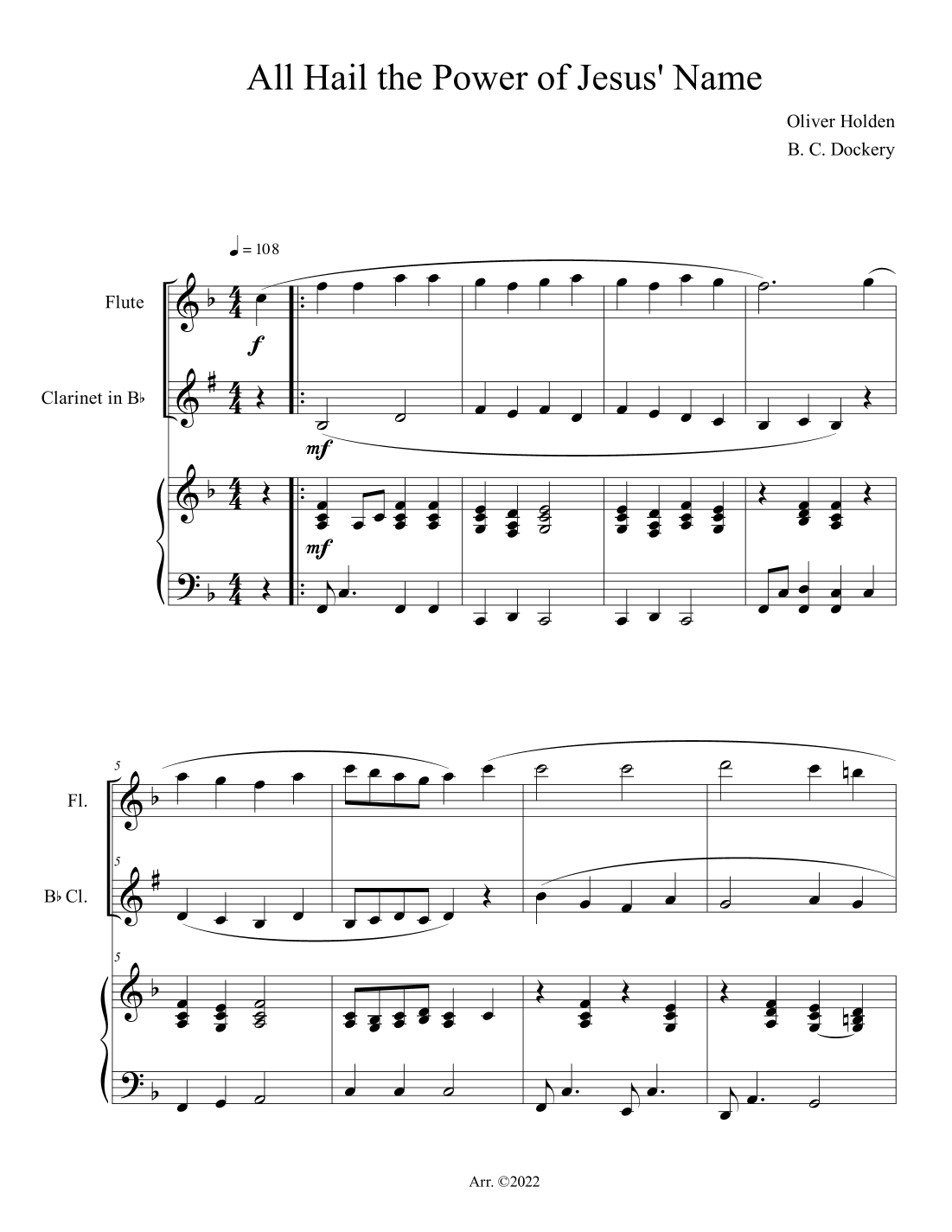 All Hail the Power of Jesus' Name (Flute and Clarinet Duet with Piano Accompaniment) (arr. B. C. Dockery)