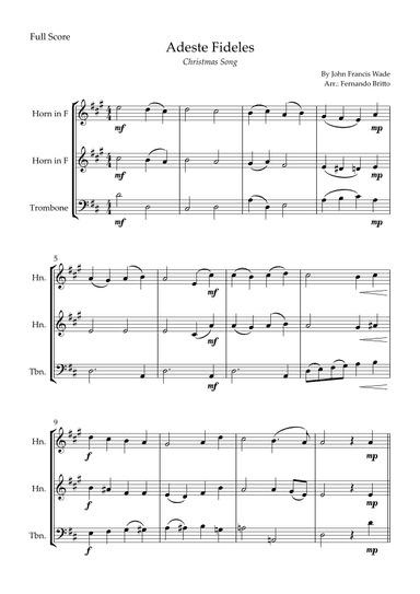 Adeste Fideles (Christmas Song) for Brass Trio (arr. Fernando Britto)