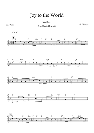 Joy to the World (F major - leadsheet - no lyrics) (arr. Duda Oriontte)
