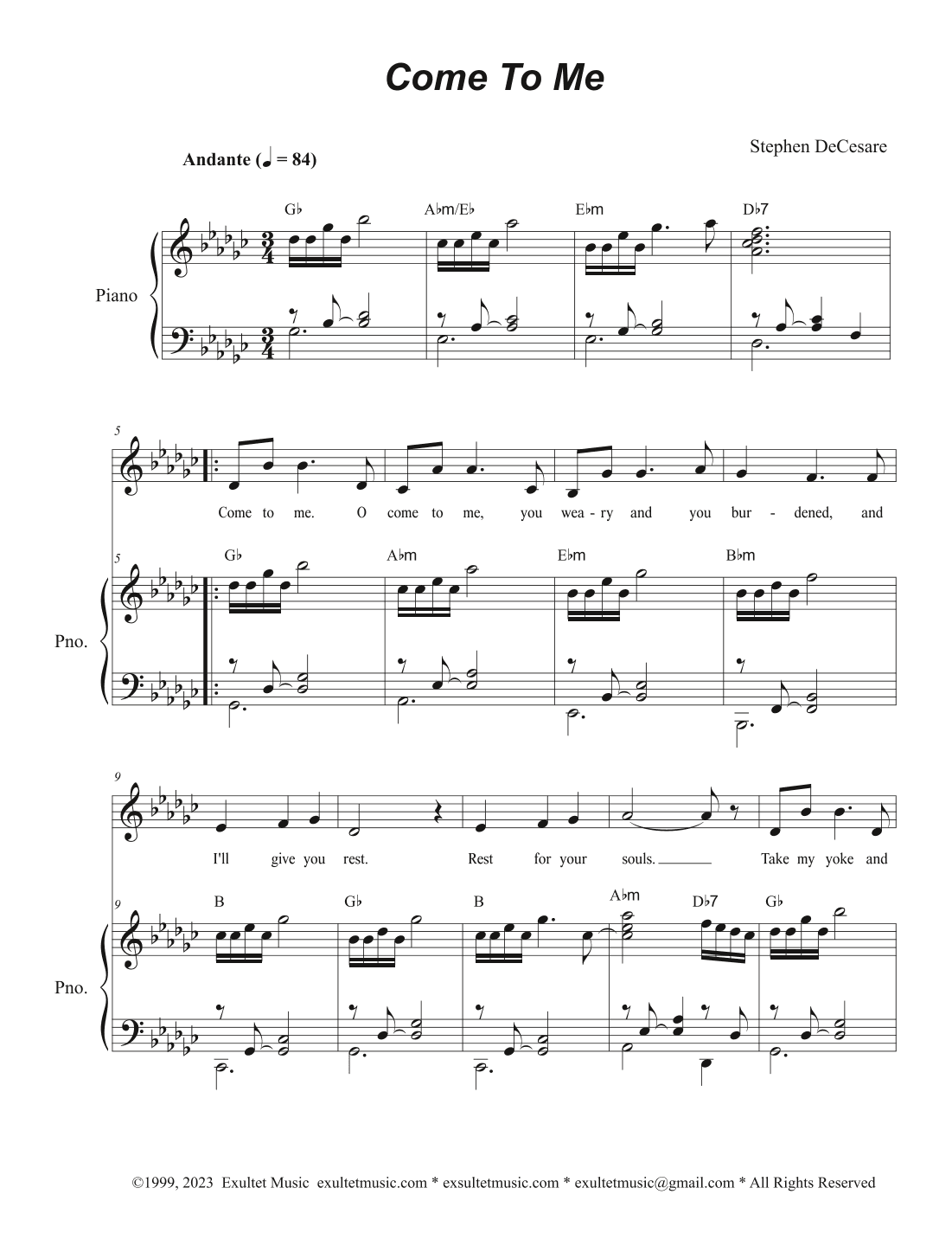 Come To Me (Vocal solo - (Low Key)