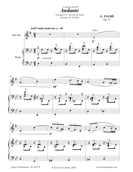 Fauré: Andante Op. 75 for Alto Sax & Piano (arr. James Guthrie, ASCAP)