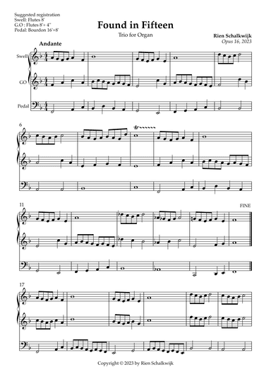 Found In Fifteen (Trio for Organ), Opus 16