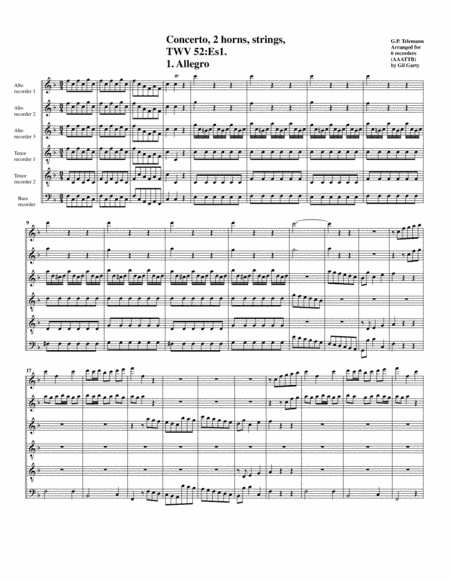 Concerto, TWV 52: Es1 (arrangement for 6 recorders) (arr. Gil Garty)