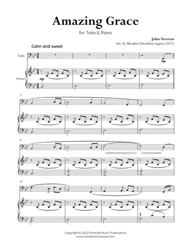 Amazing Grace for Tuba & Piano (arr. Morakot Cherdchoo-ngarm)