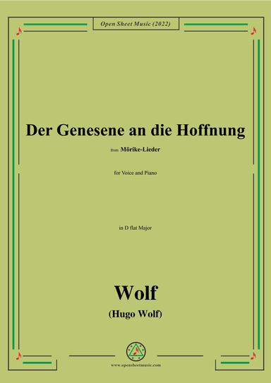 Wolf-Der Genesene an die Hoffnung,in D flat Major (arr. OSM Press)