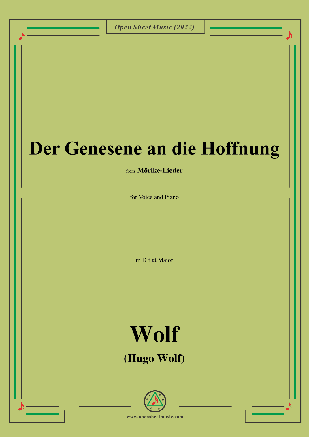 Wolf-Der Genesene an die Hoffnung,in D flat Major (arr. OSM Press)