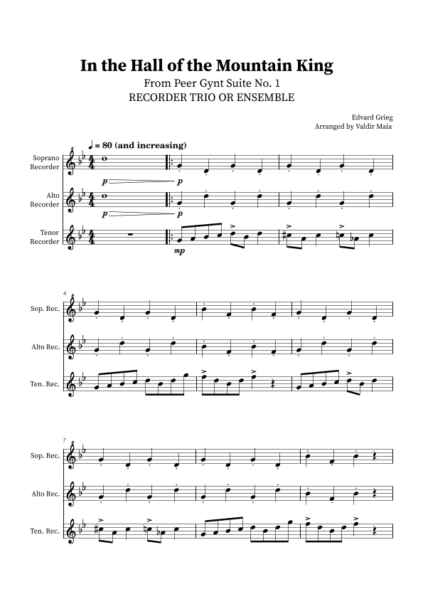 In The Hall Of The Mountain King - Recorder Trio (arr. Valdir Maia)