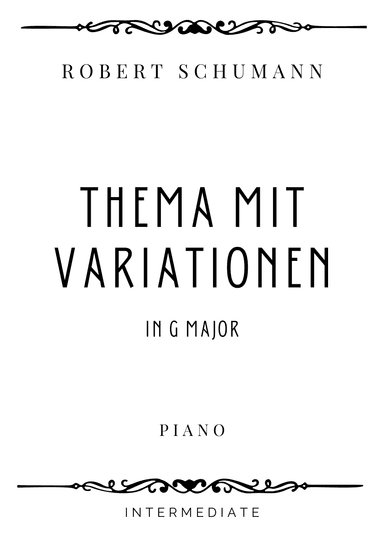 Schumann - Theme mit Variationen (from Kinder Sonate) in G Major - Intermediate (arr. Piacere Music Sheets)