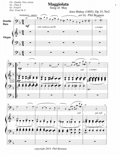 Maggiolata-Hubay-Double Bass/Organ (arr. Phil Beaman)