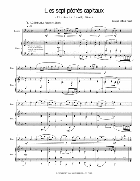 Les Sept péchés capitaux [The Seven Deadly Sins] for Bassoon (with optional short solo for contrab