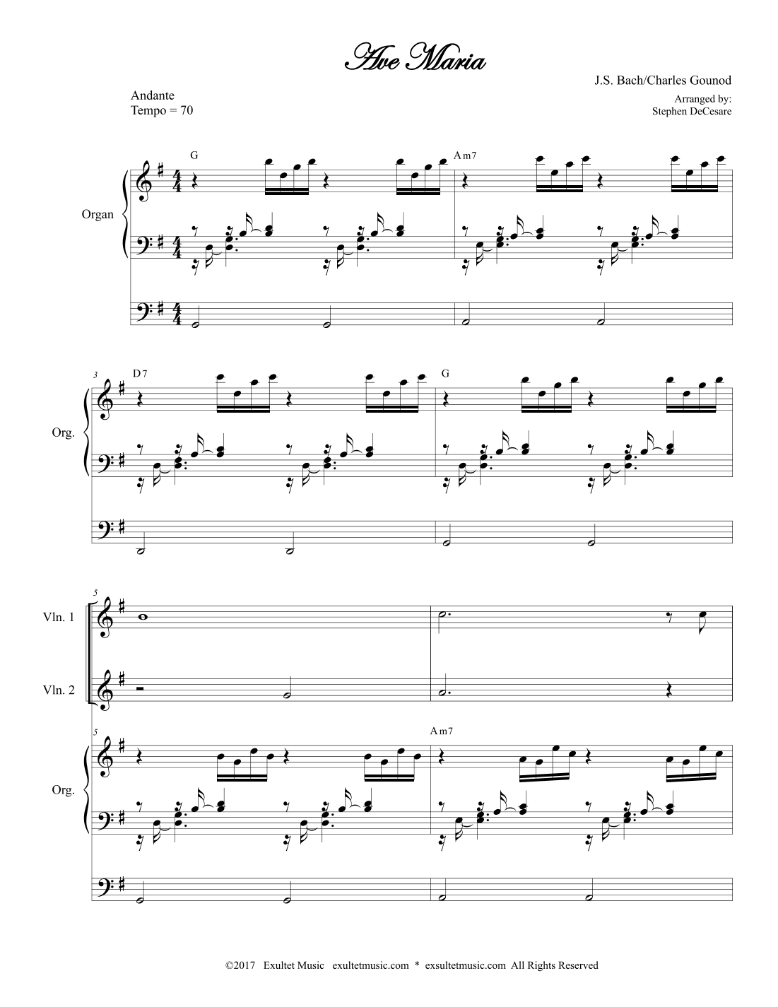Ave Maria (String Quartet - Organ Accompaniment) (arr. Stephen DeCesare)