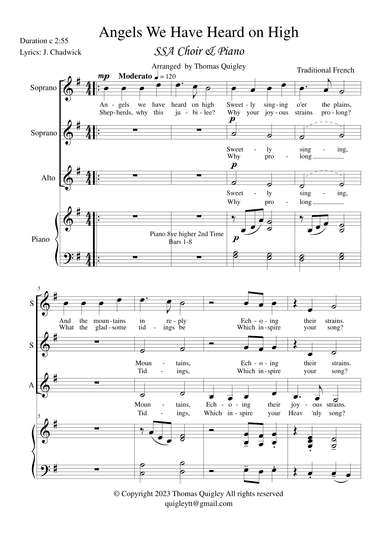 Angels We Have Heard On High (SSA & Piano) (arr. Thomas Quigley)
